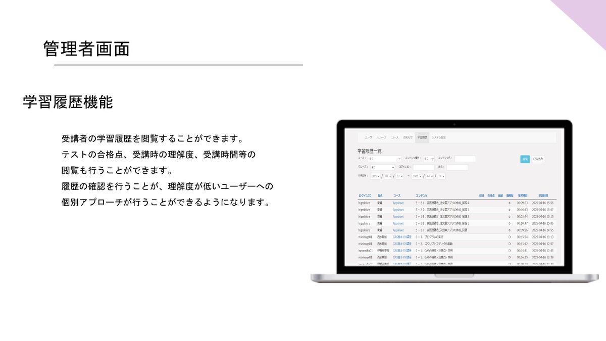 学習履歴機能